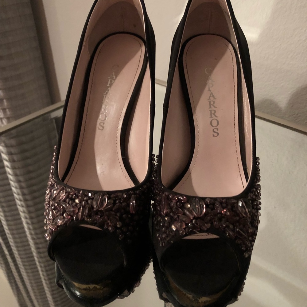 Caparros Black Peep Toe shoes with rhinestones